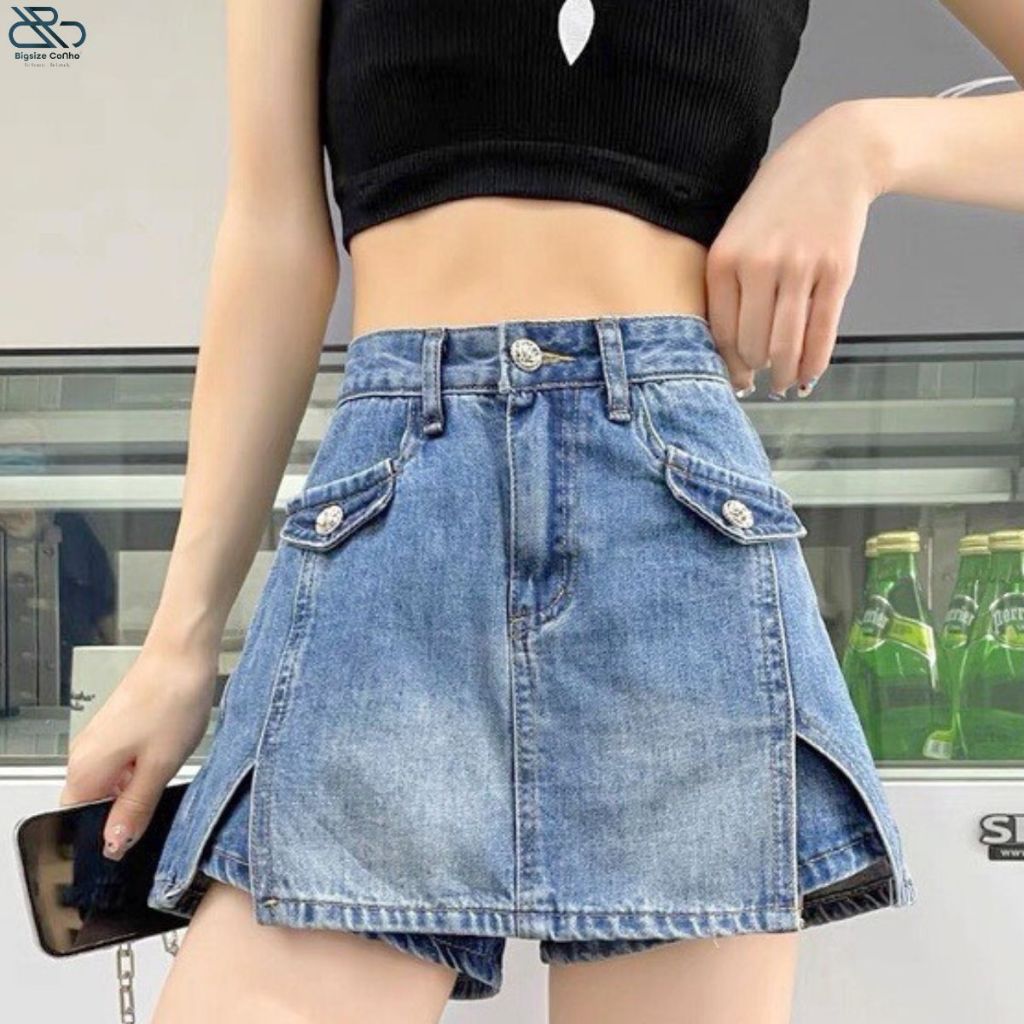 Chân Váy Bò Bigsize Cô Nhỏ,Quần Váy Jeans Dáng Chữ Không Co Giãn Tôn Dáng GV3