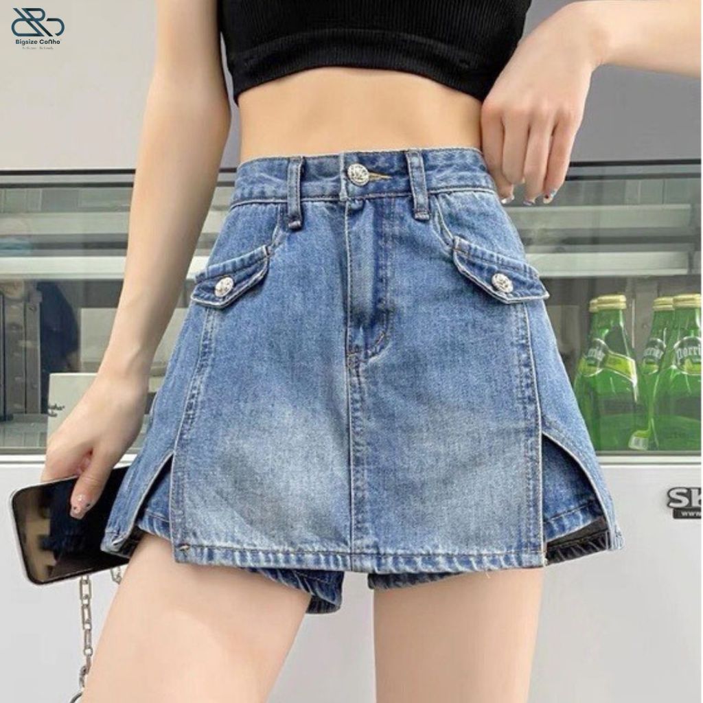 Chân Váy Bò Bigsize Cô Nhỏ,Quần Váy Jeans Dáng Chữ Không Co Giãn Tôn Dáng GV3