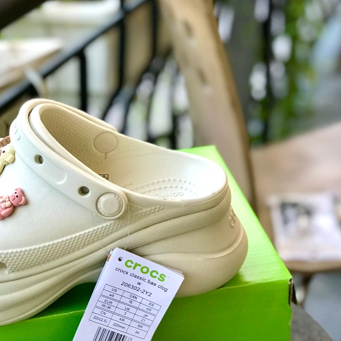 Dép sục cross classic crush unisex màu Kem đế cao 5.5cm tặng kèm  stickers 3D