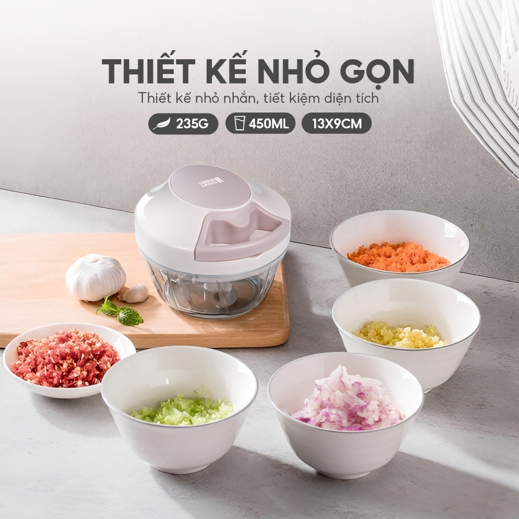 Dụng cụ xay tỏi ớt, thực phẩm Lebenlang LBL3939 lưỡi xay bén, dây rút tiện lợi - hàng chính hãng