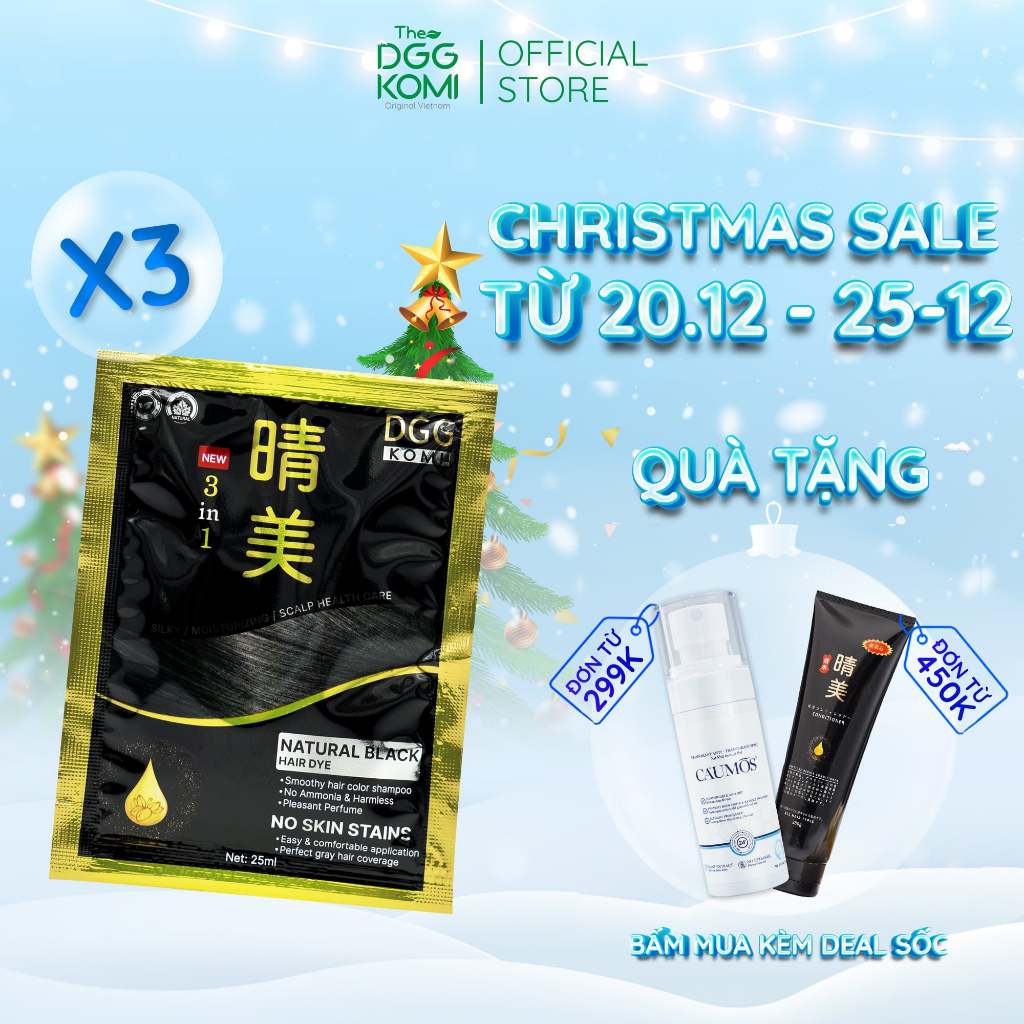 Combo 3 gói dầu gội nhuộm tóc thảo dược DGG KOMI Việt Nam chiết xuất thiên nhiên dung tích 25ml/1 gói