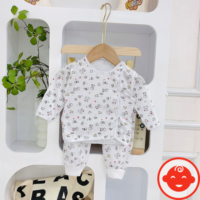 Combo 5 bộ dài tay sơ sinh BÌNH SỮA khuy lệch quần bo đáp đũng cho bé