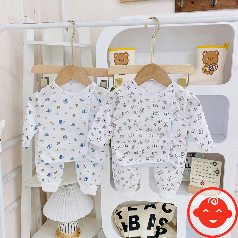 Combo 5 bộ dài tay sơ sinh BÌNH SỮA khuy lệch quần bo đáp đũng cho bé