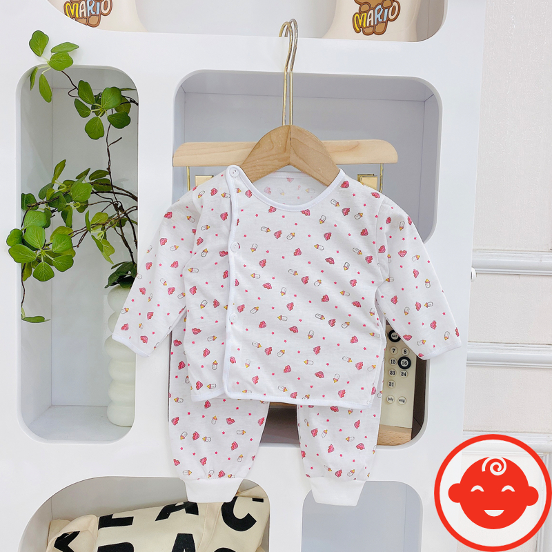 Combo 5 bộ dài tay sơ sinh BÌNH SỮA khuy lệch quần bo đáp đũng cho bé