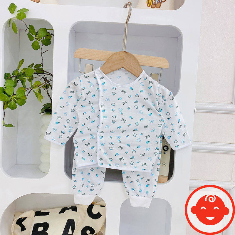 Combo 5 bộ dài tay sơ sinh BÌNH SỮA khuy lệch quần bo đáp đũng cho bé