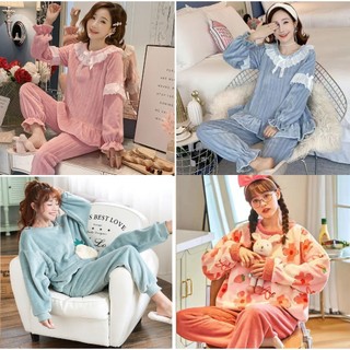(Loại 1) Bộ Đồ Ngủ, Mặc Nhà Nữ Băng Lông Nhung Dài Tay Mùa Đông (Hàng Quảng Châu Cao Cấp)