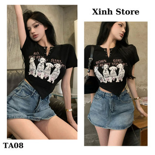 Áo Croptop Cổ Tròn xẻ Tay Ngắn From Ôm Phiên Bản Hàn Quốc TA08