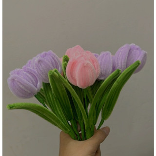 Hoa tulip kẽm nhung, hoa làm bằng kẽm nhung, hoa kẽm nhung làm sẵn