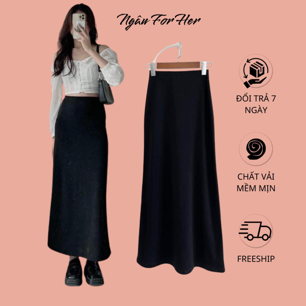 MUSI SKIRT-Chân Đen Dáng Xoè Thun, Chân Váy Dài Thun Cotton