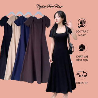 SU DRESS- Đầm Maxi Nữ Cổ Vuông Tôn Dáng, Đầm Thun Body Dáng Dài