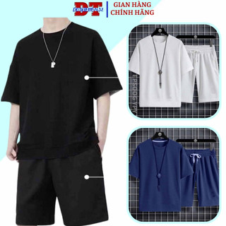 Bộ Thể Thao Nam Trơn Tay Ngắn Chất Liệu Coton Thun Xốp Siêu Thoáng Mát dáng rộng Phối Dây Rút phong cách thời thượng