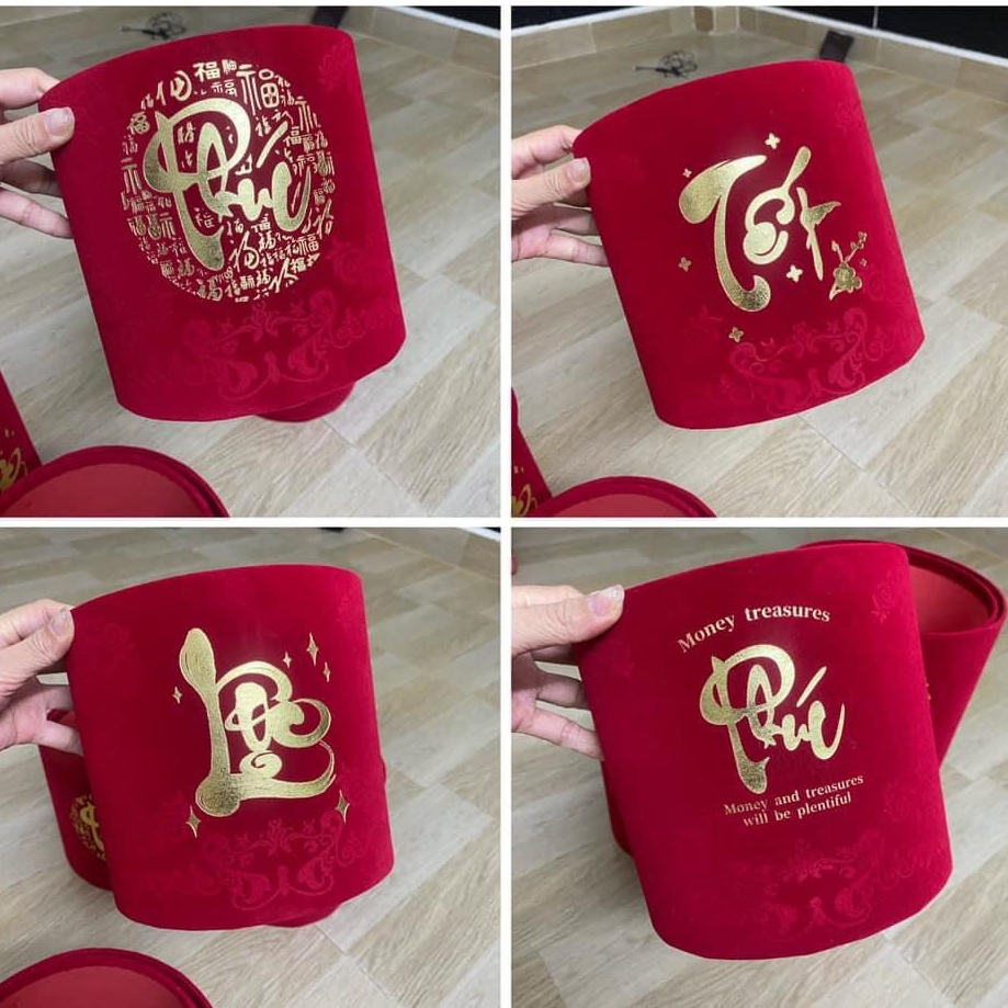 Cặp Trụ Nhung Đỏ Bình Cắm Hoa Đông Đào Hoa Kẽm Nhung Hoa Mẫu Đơn Chữ Việt Lộc Tết Hot Nhất Tết Giáp Thìn Loại Đẹp