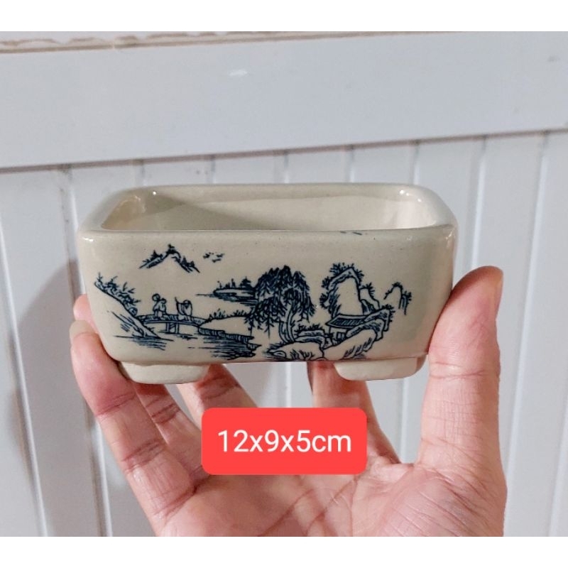 chậu Gốm chữ nhật trồng cây mini. hoa văn đẹp