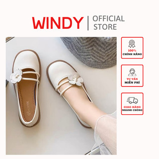 Giày búp bê windy lolita cài hoa chất da mềm mịn cổ thấp êm chân bb-0213