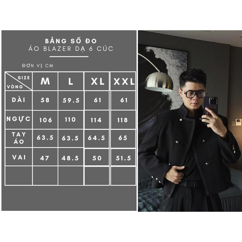 Blazer Dạ 6 Cúc Thêu Viền Đệm Vai GUF