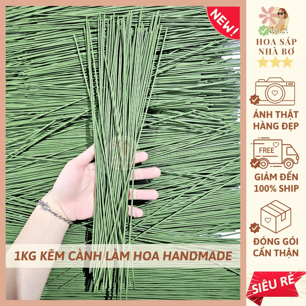 1kg kẽm cành trơn bọc nhựa 40cm ~230 cây bền cứng dẻo tiết kiệm cắm hoa làm hoa handmade đẹp - Hoa Sáp Nhà Bơ
