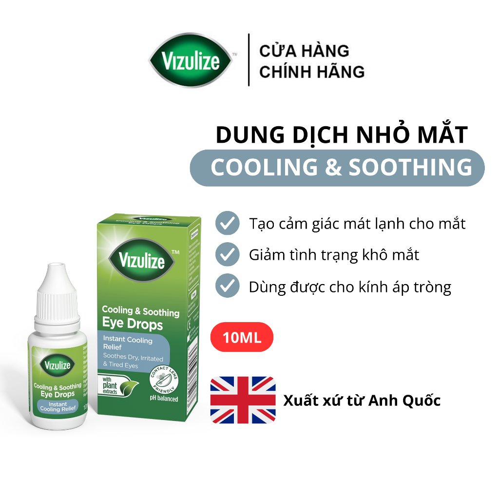 Dung dịch nhỏ mắt Vizulize Eye Drops Cooling & Soothing 10ml làm mát và dịu mắt, giảm tình trạng khô mắt, khó chịu.