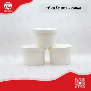 SET 50 Tô Giấy 8oz 240ml kèm nắp, đựng đồ ăn vặt, kem, soup, canh, bánh v.v..