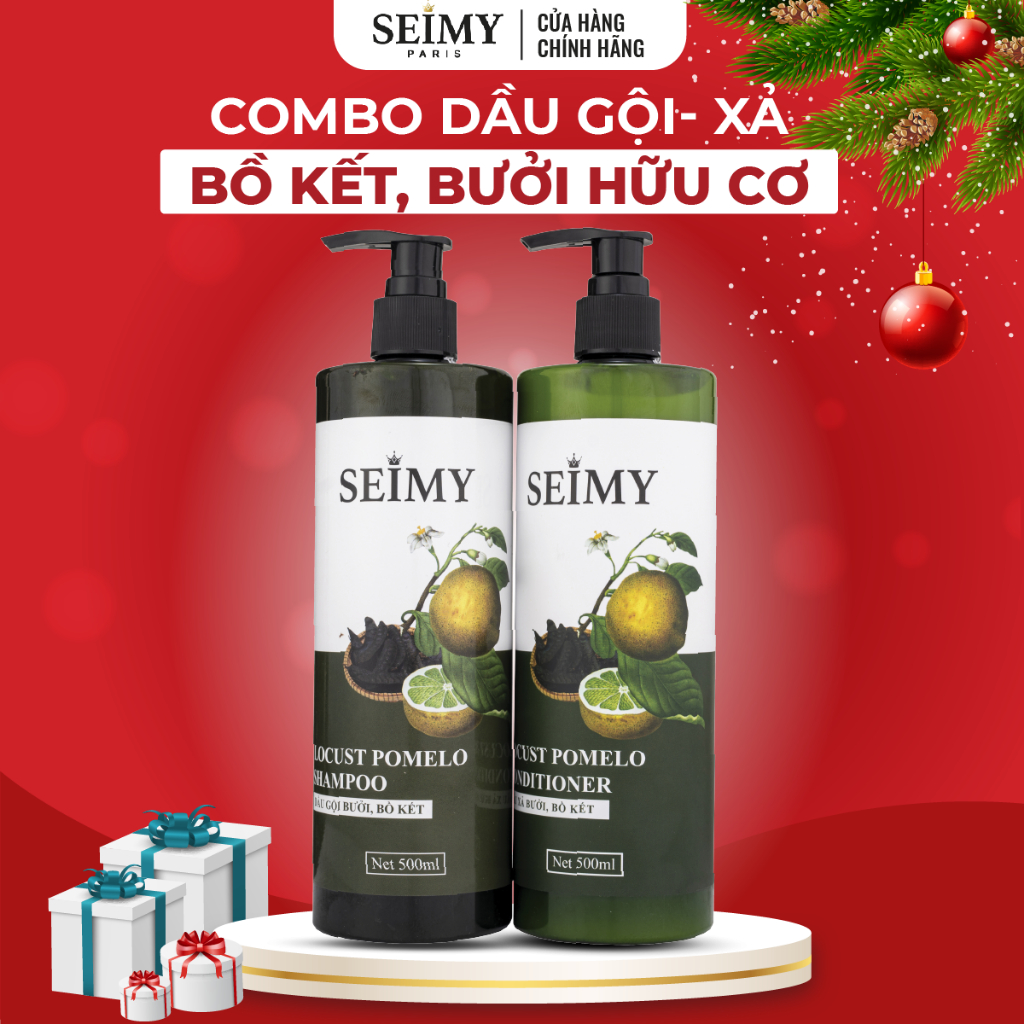 Bộ dầu gội xả bồ kết, bưởi hữu cơ SEIMY - Locust Pomelo Shampoo