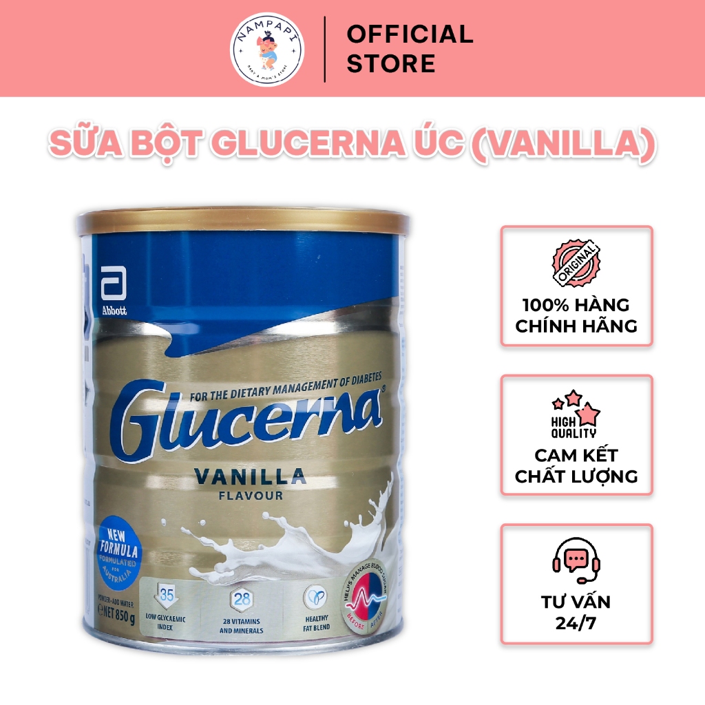 Sữa bột Glucerna Úc 850g hương vanilla, Sữa Glucerna cho người tiểu đường vị Vani chính hãng- Nampapi Store