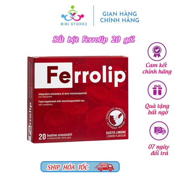 Sắt bột,Sắt sinh học Ferrolip liposome bổ sung sắt cho mẹ bầu người thiếu máu thiếu sắt hộp 20gói