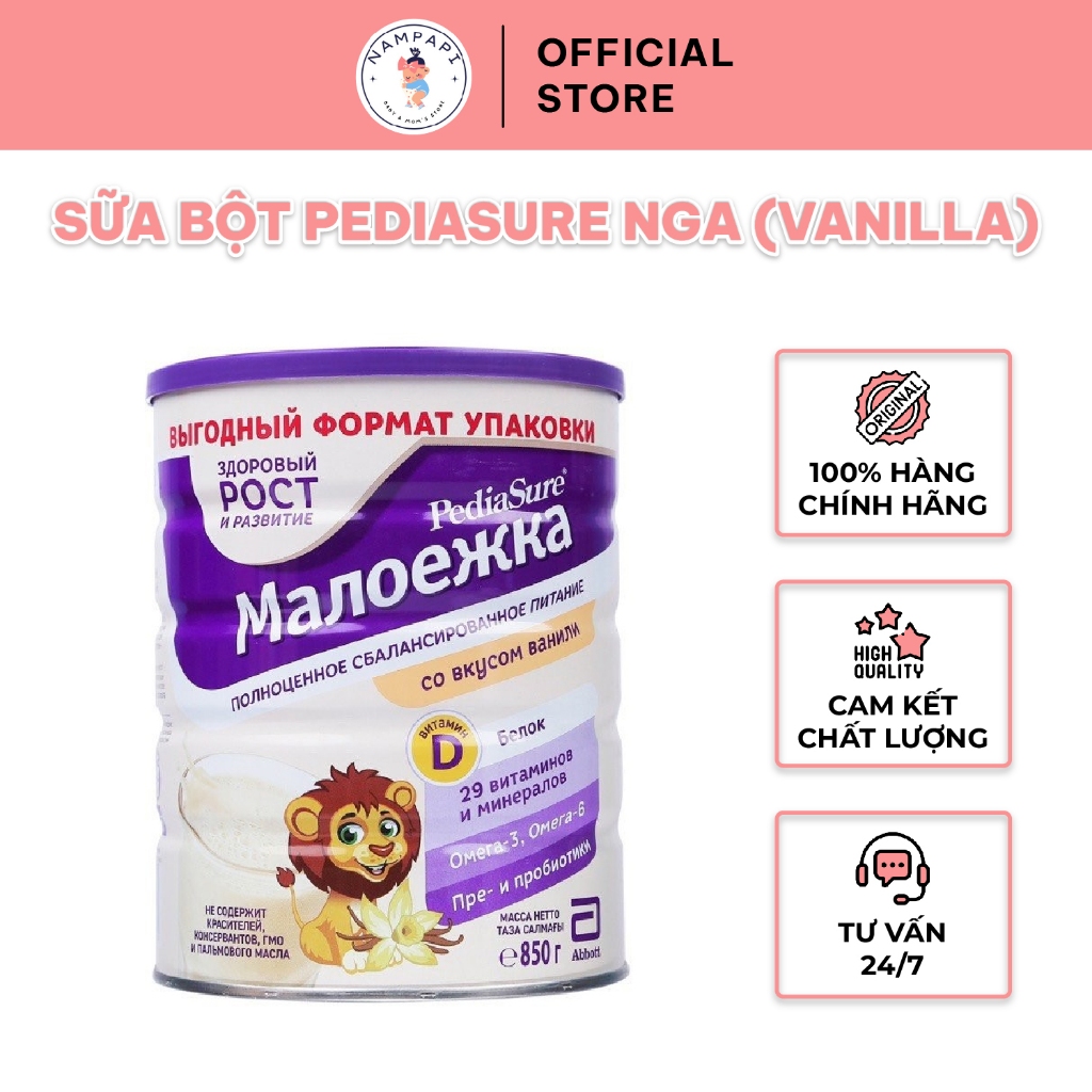 Sữa bột Pediasure Nga 850g hương Vanilla có tem nhập khẩu, Sữa Pediasure Vani cho bé 1-10 tuổi chính hãng- Nampapi Store