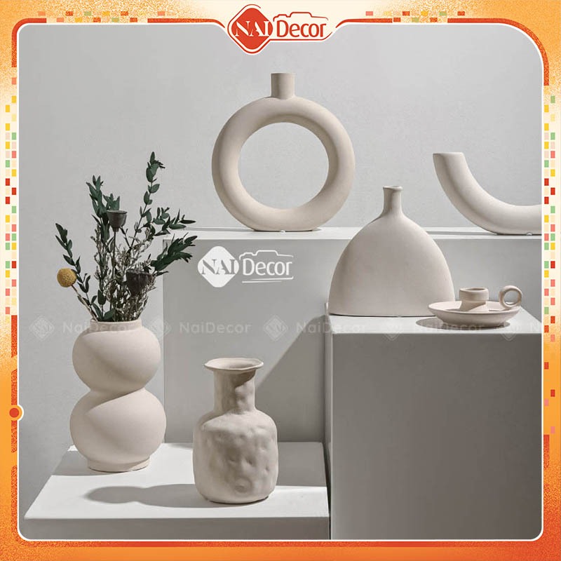 Bình hoa gốm Minimalist phong cách tối giản Nai Decor dùng trang trí nhà cửa