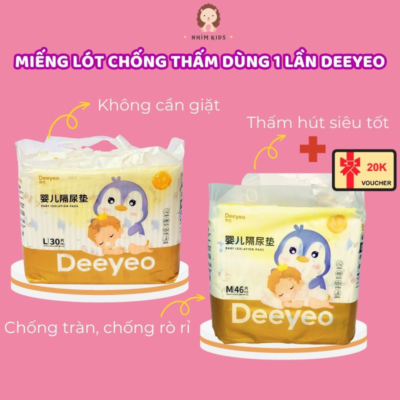 Miếng lót chống thấm cho bé DEEYEO, tấm lót chống thấm thay bỉm, tã dùng 1 lần, tấm lót sơ sinh cho bé siêu khô thoáng