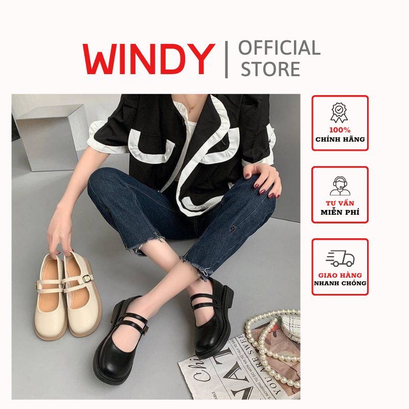 LỖI ĐÊ - MUA 1 TẶNG 1-  Giày Búp Bê WINDY Nữ Lolita Đế Bằng Quai Đôi Cá Tính Da Mềm BB-563