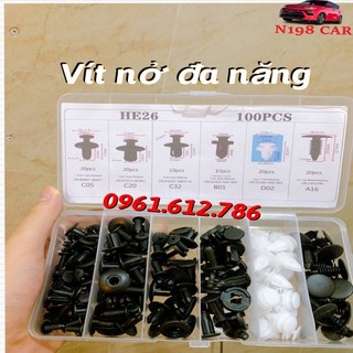 Hộp 100 chốt vít vặn nhựa tiện lợi dành cho các bộ phận trên xe hơi