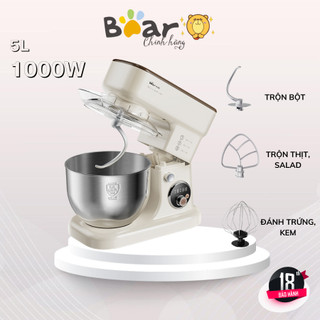Máy đánh trứng -trộn bột để bàn 5l đa năng bear sjj-e08g1, 1000w, trộn thịt, salad, đánh kem, bơ, chính hãng,bh 18 tháng