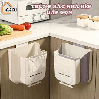 Thùng rác treo tủ bếp gấp gọn thông minh 10L có ngăn đựng túi rác tiện lợi, Thùng rác treo tường gấp gọn