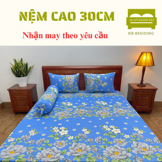 Bộ ga giường thun hàn quốc, ga gối thun lạnh 4 món, drap trải giường size nệm cao 30cm - NB BEDDING