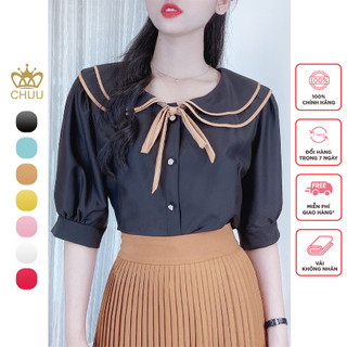 Áo sơ mi công sở nữ cổ bèo 2 tầng tay phồng CHUU A6747
