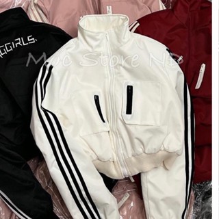 Áo khoác lông khoá mã mới dành cho nữ, áo khoác dáng ngắn croptop trần lông siêu ấm áp, họa tiết kẻ sọc tay siêu đẹp