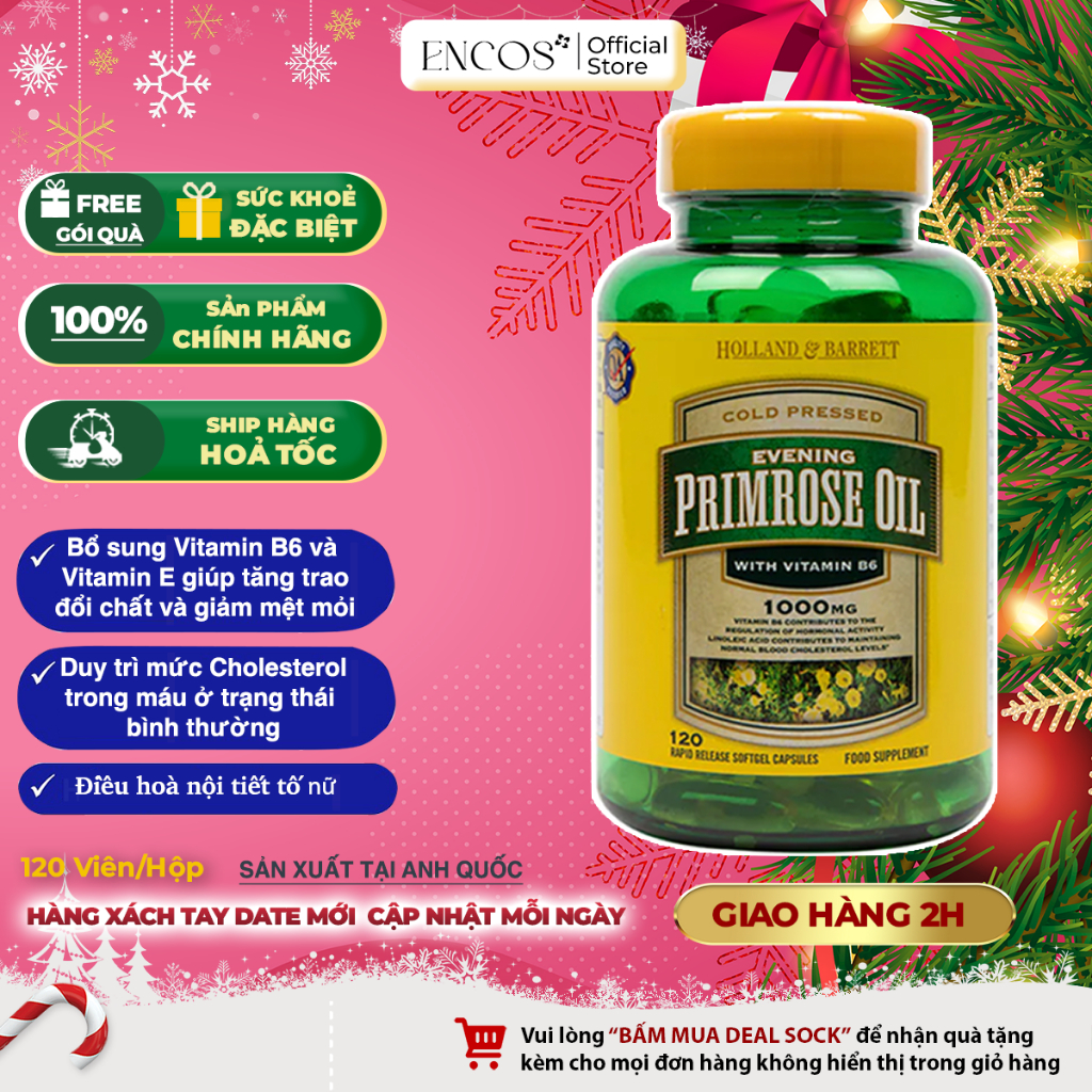 Tinh Dầu Hoa Anh Thảo & Vitamin B6 Holland & Barrett Natural Evening Primrose Oil 120 Viên