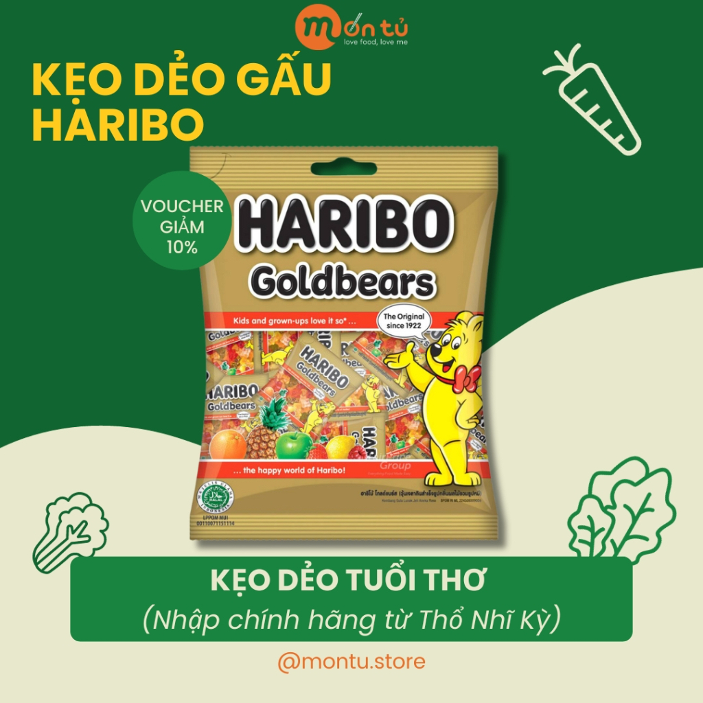 Kẹo dẻo trái cây Haribo Goldbears Happy Cola kẹo dẻo gấu tuổi thơ gói siêu to khổng lồ