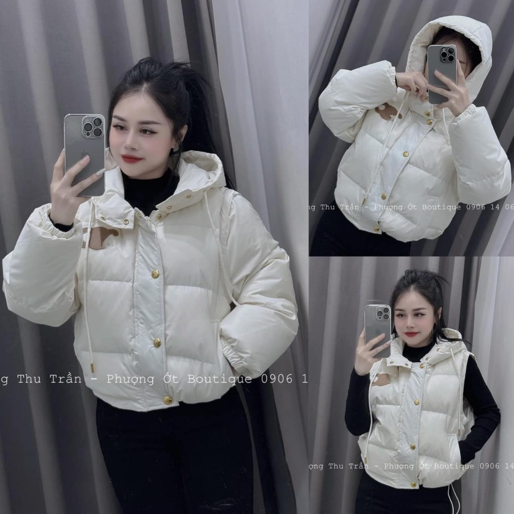 Áo phao nữ có mũ nhiều màu kèm logo chà neo hot hit, phao nữ mùa đông chất siêu ấm dáng ngắn Moonyhanoi HT 550