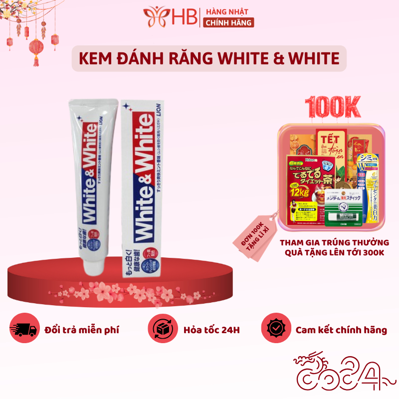 Kem đánh răng White & White Lion làm trắng răng , hơi thở thơm mát 150g Nhật Bản
