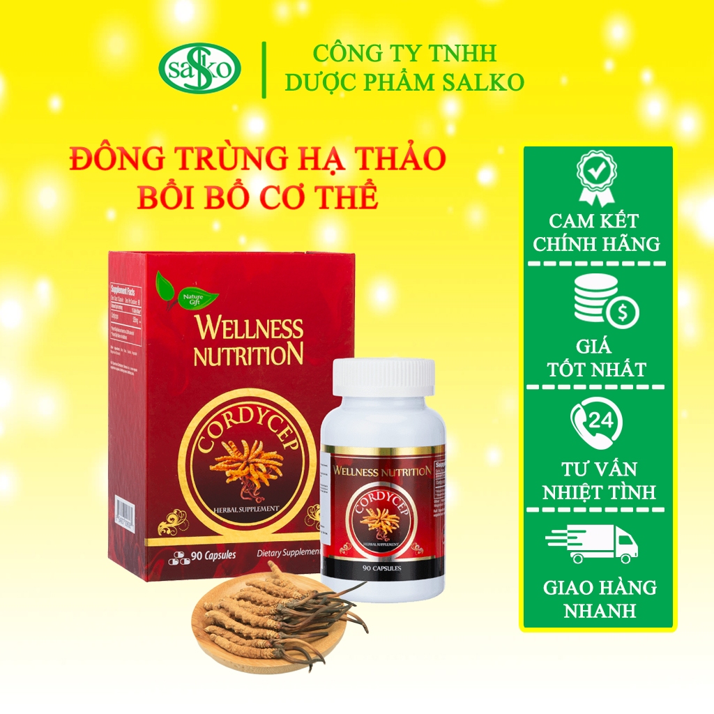 Viên đông trùng hạ thảo Wellness Nutritions, tăng cường miễn dịch và bổi bổ sức khỏe, cải thiện sinh lý nam. Hộp 90 viên