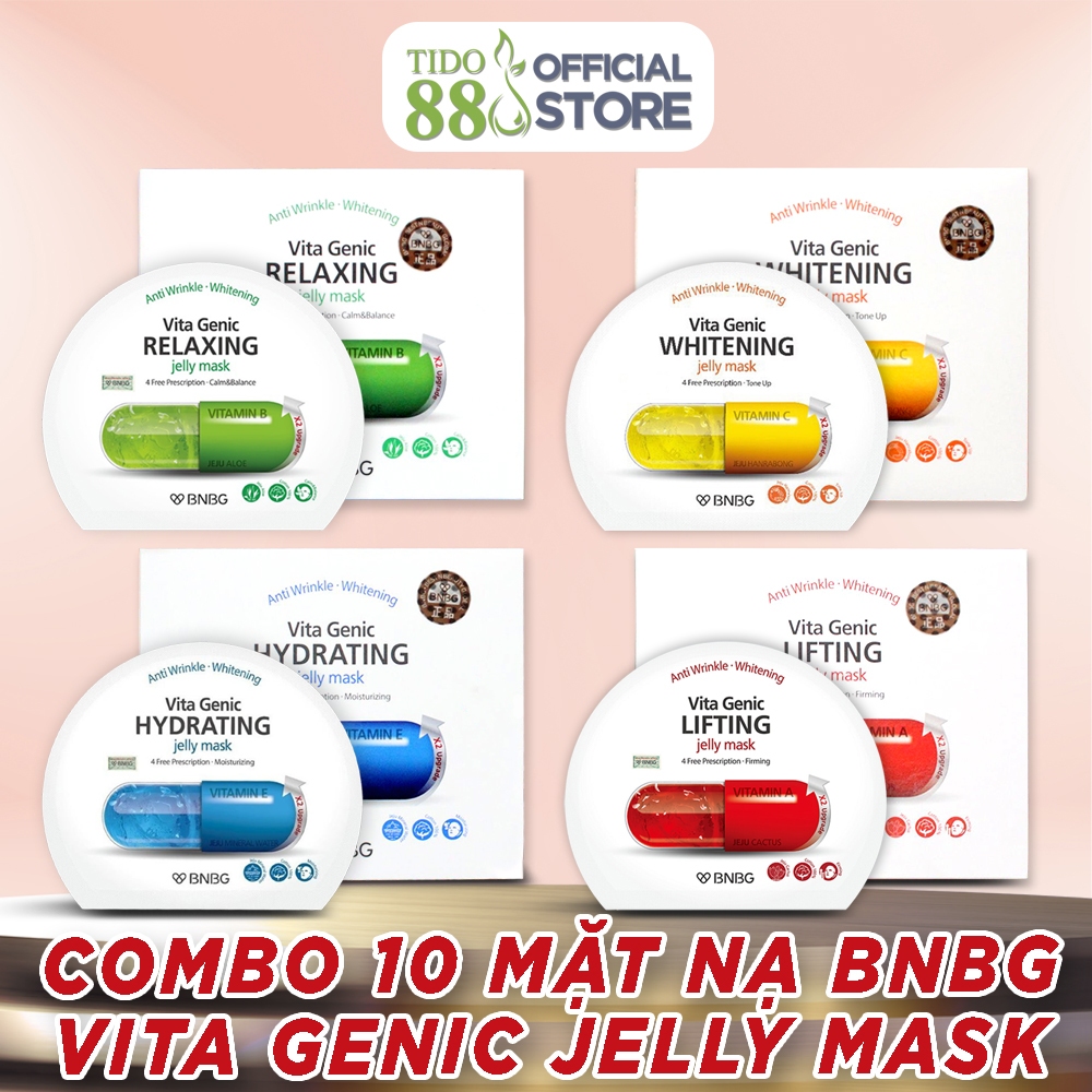Combo 10 Miếng Mặt nạ dưỡng da BNBG Vita Genic Jelly Mask 30ML(Mix : Lifting, Whitening, Relaxing, Hydrating) NPP Tido88