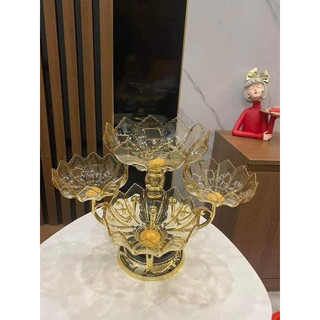 Khay đựng mứt tết 5 cánh xoay 360 phong cách châu âu