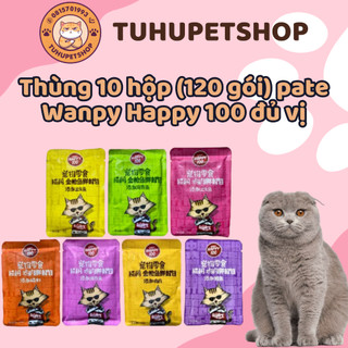 Thùng 10 hộp pate Wanpy Happy 100 đủ vị dinh dưỡng cho mèo mọi lứa tuổi
