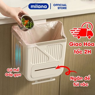 Thùng rác treo tủ bếp gấp gọn thông minh 10L có ngăn đựng túi rác tiện lợi, Thùng rác treo tường gấp gọn.