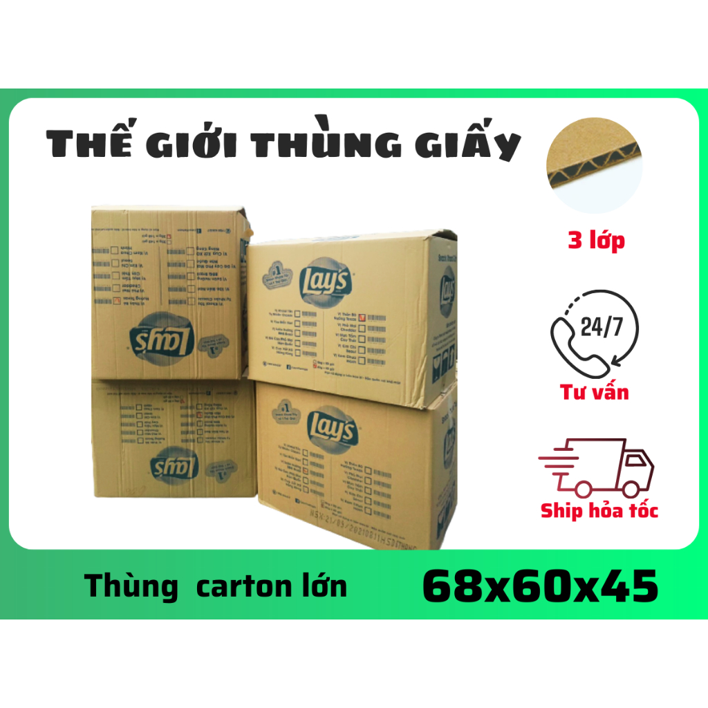 Thùng carton chuyển nhà 68x60x45 thùng cũ đã qua sử dụng, chuyển nhà, đóng gói chuyển đồ giá gốc tận xưởng