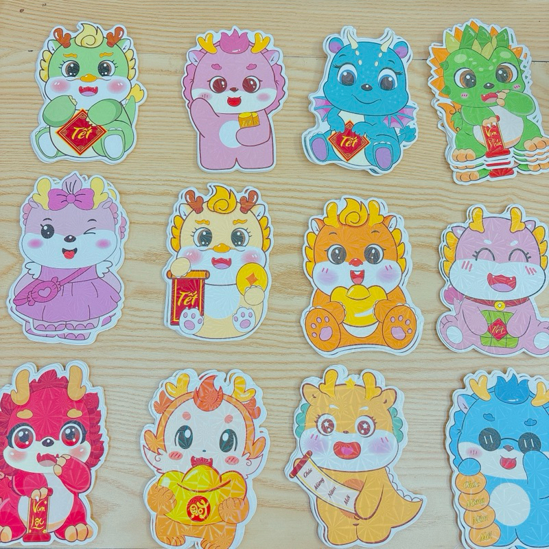 Set 100 Phong bao lì xì tết 2024 chipi rồng - Loại có phản quang