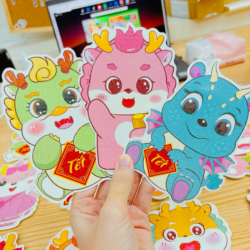 Set 100 Phong bao lì xì tết 2024 chipi rồng - Loại có phản quang