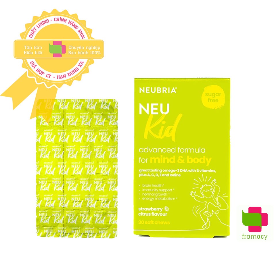 Vitamin tổng hợp kèm DHA Neubria Neu Kid Multivitamin With Omega 3, Anh Quốc (1 vỉ 3 viên) cho bé từ 3 tuổi trở lên