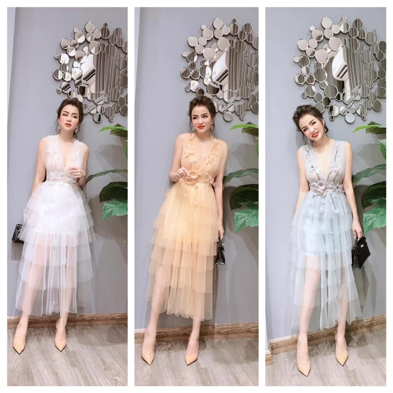 SIZE>60KG ĐẦM XÒE TÂNGF ĐÍNH HOA KẾT ĐÁ