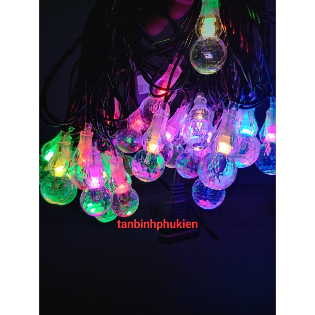 Dây đèn hồ lô đủ màu dài 8m, dây đen, có chớp